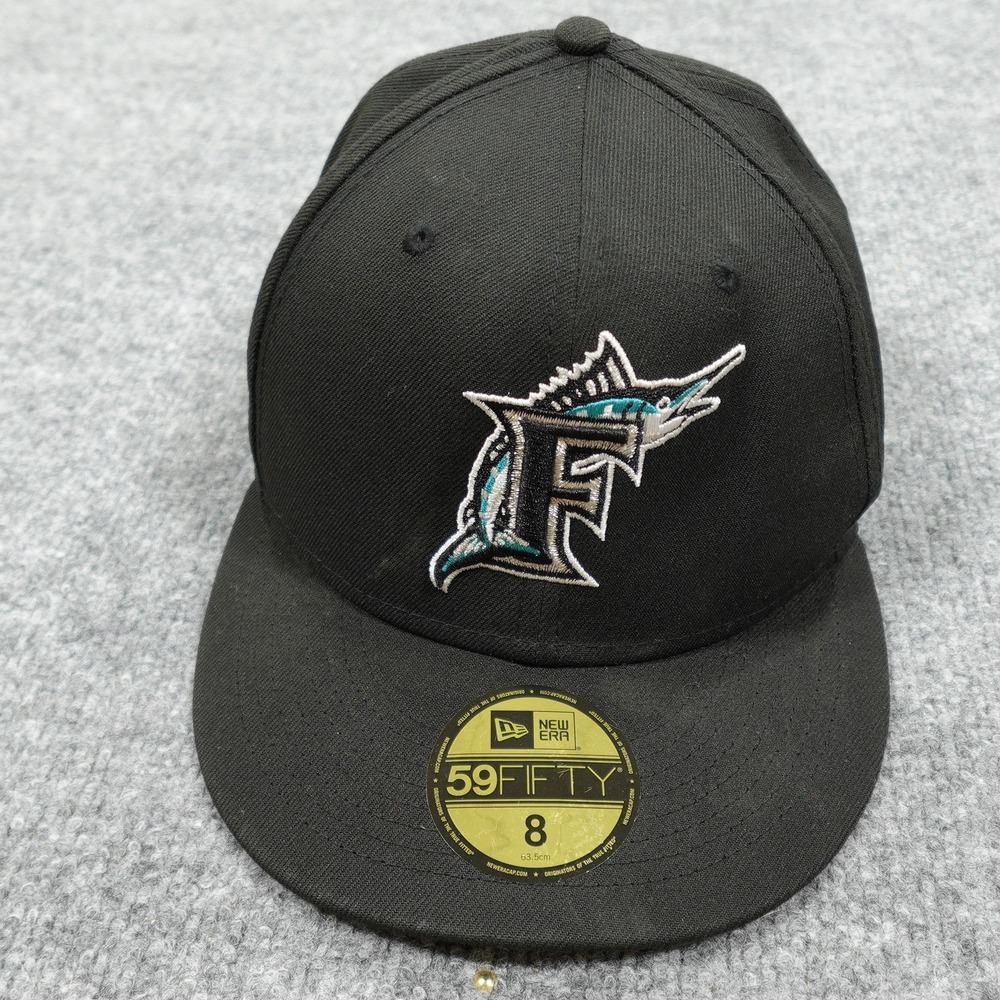 Florida Marlins Hat Cap Fitted Mens 8 Black MLB Baseball New Era 59FIFTY